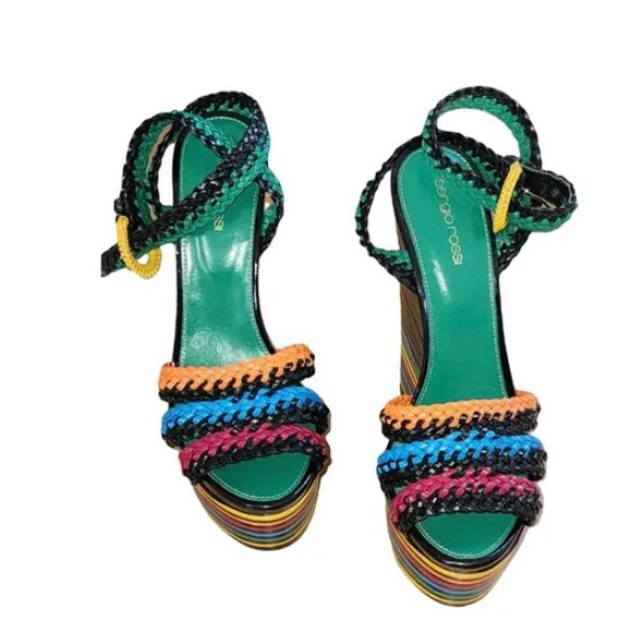 Designer Sergio Rossi Leather Wedge Cross Strap - Picture 6 of 6